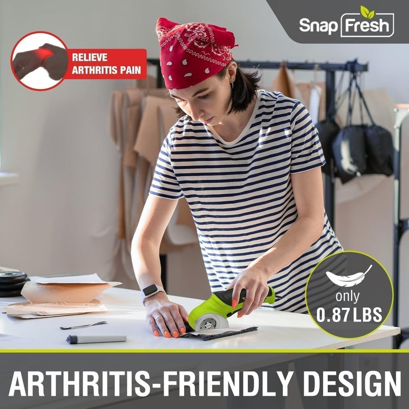 SnapFresh مقص كهربائي لاسلكي، 4 فولت قاطع صندوق كهربائي صغير، أداة قطع السجاد والورق المقوى مع شفرة/شاحن بديل، قاطع دوار لطرود الورق المقوى والجلد والبلاستيك (أخضر) - Image 4